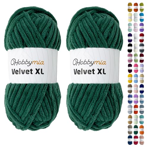 HobbyMia Velvet XL - Chenille-Garn zum Häkeln - 100 g / 74yds - (6) Super Bulky Garn - Flauschiges Garn zum Häkeln - Häkeln Babydecken (14532 - Mineral Green, 2 Knäuel) von HobbyMia