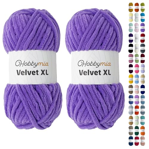 HobbyMia Velvet XL - Chenille-Garn zum Häkeln - 100g/74yds - (6) Super Bulky Garn - Flauschiges Garn zum Häkeln - Häkeln Babydecken (1443 - Lavendel, 2 Knäuel) von HobbyMia