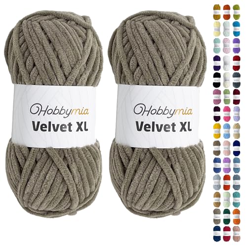 HobbyMia Velvet XL - Chenille-Garn zum Häkeln - 100g/74yds - (6) Super Bulky Garn - Flauschiges Garn zum Häkeln - Häkeln Babydecken (14530 - Biber, 2 Knäuel) von HobbyMia