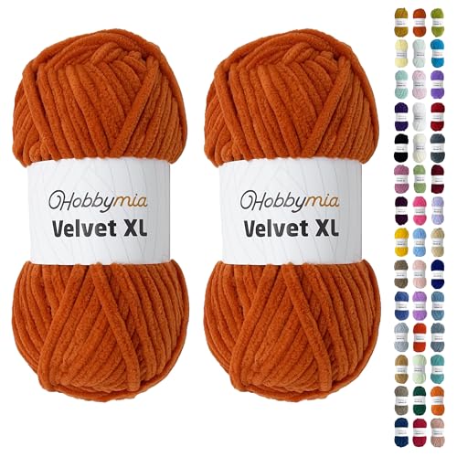 HobbyMia Velvet XL - Chenille-Garn zum Häkeln - 100g/74yds - (6) Super Bulky Garn - Flauschiges Garn zum Häkeln - Häkeln Babydecken (146 - Orangy Red, 2 Knäuel) von HobbyMia