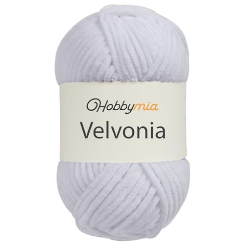 HobbyMia Velvonia – 100 g – Micropolyester sperriges Garn – weiches Samtgarn zum Häkeln und Stricken – Chenille flauschige Babydecke, Amigurumi-Garn (18901 - Weiß, 1 Knäuel) von HobbyMia