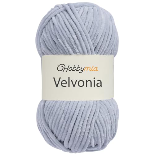 HobbyMia Velvonia – 100 g – Micropolyester sperriges Garn – weiches Samtgarn zum Häkeln und Stricken – Chenille flauschige Babydecke, Amigurumi-Garn (18906 - Wolkenblau, 1 Knäuel) von HobbyMia