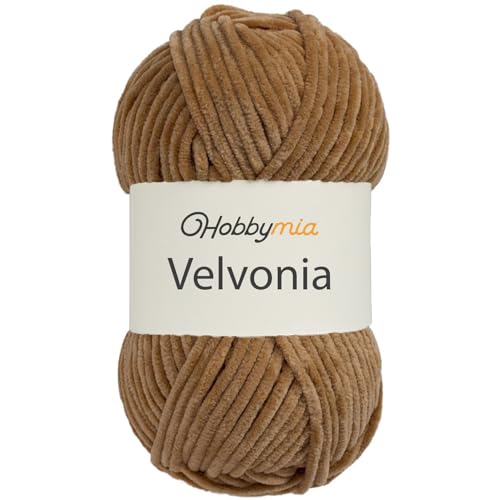 HobbyMia Velvonia – 100 g – Micropolyester sperriges Garn – weiches Samtgarn zum Häkeln und Stricken – Chenille flauschige Babydecke, Amigurumi-Garn (18931 – Kaffee, 1 Knäuel) von HobbyMia