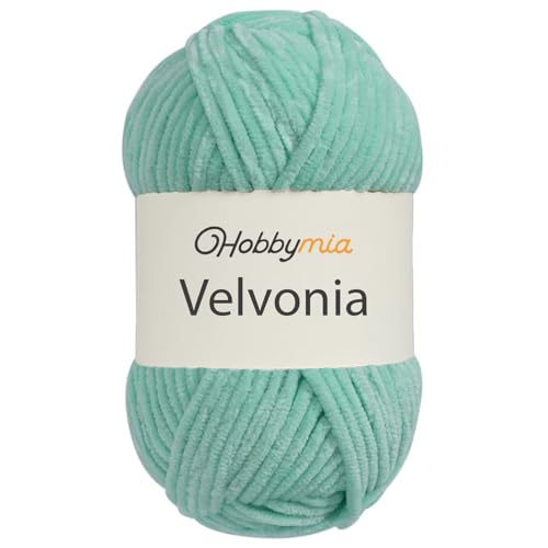 HobbyMia Velvonia – 100 g – Micropolyester sperriges Garn – weiches Samtgarn zum Häkeln und Stricken – Chenille flauschige Babydecke, Amigurumi-Garn (18944, Cyan, 1 Knäuel) von HobbyMia