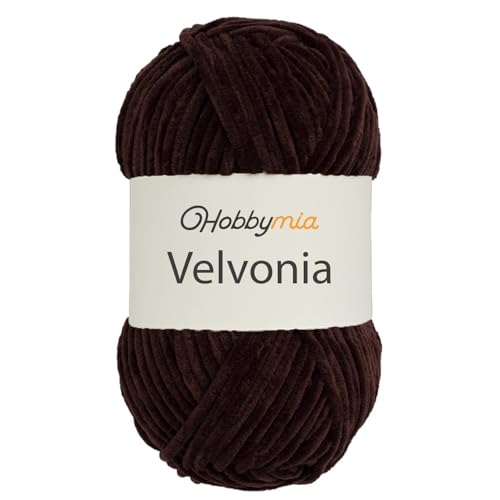 HobbyMia Velvonia – 100 g – Micropolyester sperriges Garn – weiches Samtgarn zum Häkeln und Stricken – Chenille flauschige Babydecke, Amigurumi-Garn (18948 – Dunkelbraun, 1 Knäuel) von HobbyMia