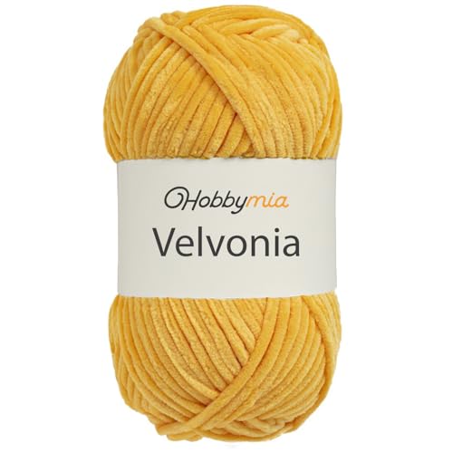 HobbyMia Velvonia – 100 g – Micropolyester sperriges Garn – weiches Samtgarn zum Häkeln und Stricken – flauschige Chenille-Babydecke, Amigurumi-Garn (18917, Orange, 1 Knäuel) von HobbyMia