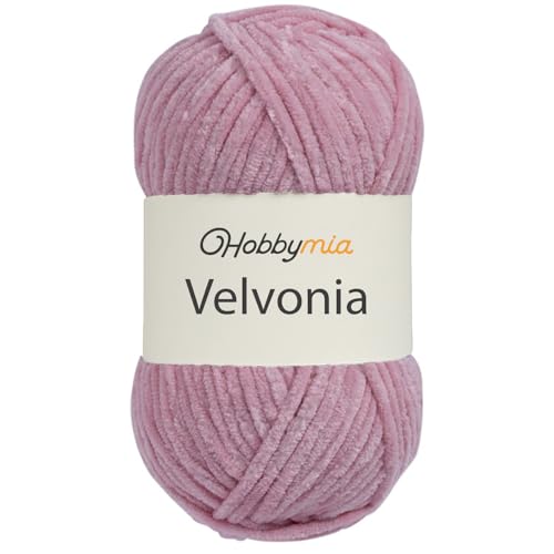 HobbyMia Velvonia – 100 g – Micropolyester sperriges Garn – weiches Samtgarn zum Häkeln und Stricken – flauschige Chenille-Babydecke, Amigurumi-Garn (18946 – Pastelized Pink, 1 Knäuel) von HobbyMia