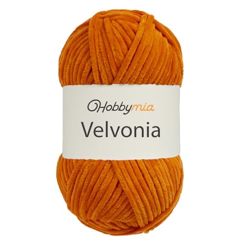 HobbyMia Velvonia – 100 g – Micropolyester sperriges Garn – weiches Samtgarn zum Häkeln und Stricken – flauschige Chenille-Babydecke, Amigurumi-Garn (18947, Tawny, 1 Knäuel) von HobbyMia