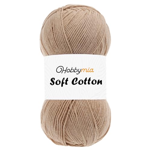 HobbyMia Weiches Baumwollgarn zum Häkeln, 100 g, 55 % Baumwolle, 45 % Acryl, (2) Sport-Feingewicht (Braun – Eiche, 1 Knäuel) von HobbyMia