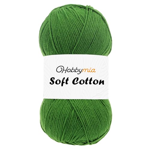 HobbyMia Weiches Baumwollgarn zum Häkeln, 100 g, 55 % Baumwolle, 45 % Acryl, (2) Sport-Feingewicht (Grün – Gras, 1 Knäuel) von HobbyMia