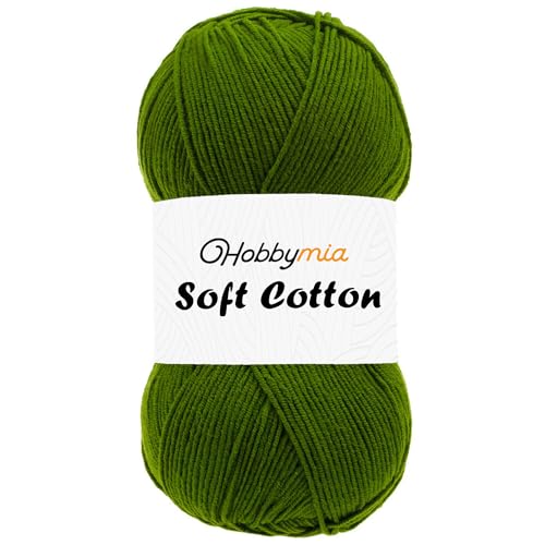 HobbyMia Weiches Baumwollgarn zum Häkeln, 100 g, 55 % Baumwolle, 45 % Acryl, (2) Sport-Feingewicht (Grün - Grün, 1 Knäuel) von HobbyMia