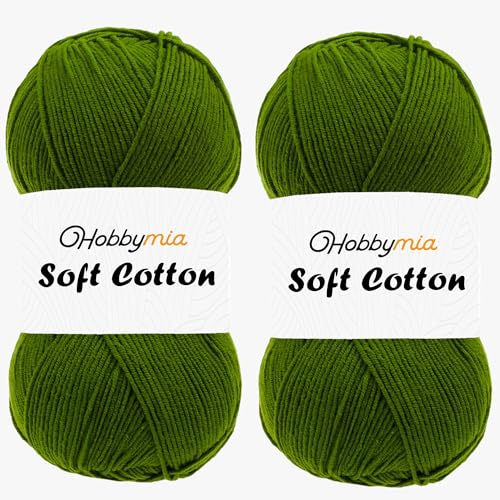 HobbyMia Weiches Baumwollgarn zum Häkeln, 100 g, 55 % Baumwolle, 45 % Acryl, (2) Sport-Feingewicht (Grün - Grün, 2 Knäuel) von HobbyMia