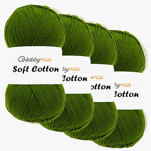 HobbyMia Weiches Baumwollgarn zum Häkeln, 100 g, 55 % Baumwolle, 45 % Acryl, (2) Sport-Feingewicht (Grün - Grün, 4 Knäuel) von HobbyMia