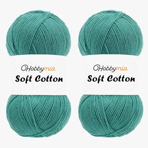 HobbyMia Weiches Baumwollgarn zum Häkeln, 100 g, 55 % Baumwolle, 45 % Acryl, (2) Sport-Feingewicht (Grün – Smaragdgrün, 2 Knäuel) von HobbyMia
