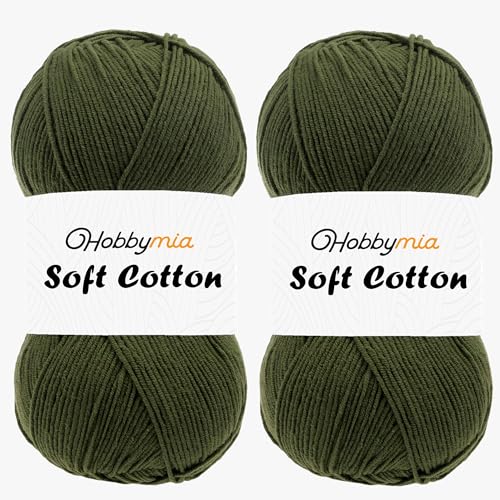 HobbyMia Weiches Baumwollgarn zum Häkeln, 100 g, 55 % Baumwolle, 45 % Acryl, (2) Sport-Feingewicht (Grün – Waldgrün, 2 Knäuel) von HobbyMia