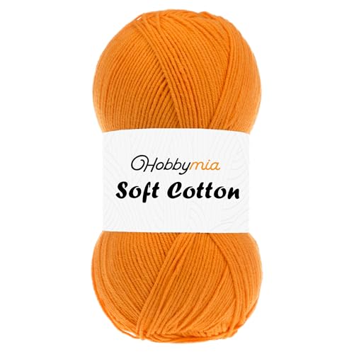 HobbyMia Weiches Baumwollgarn zum Häkeln, 100 g, 55 % Baumwolle, 45 % Acryl, (2) Sport-Feingewicht (Orange – Kürbis, 1 Knäuel) von HobbyMia