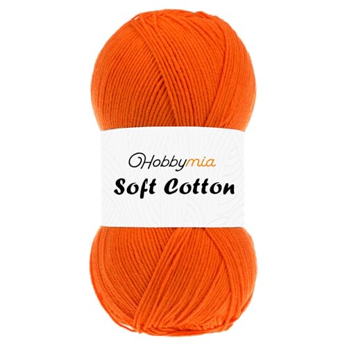 HobbyMia Weiches Baumwollgarn zum Häkeln, 100 g, 55 % Baumwolle, 45 % Acryl, (2) Sport-Feingewicht (Orange – Orange, 1 Knäuel) von HobbyMia