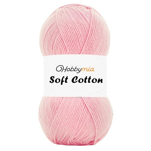 HobbyMia Weiches Baumwollgarn zum Häkeln, 100 g, 55 % Baumwolle, 45 % Acryl, (2) Sport-Feingewicht (Rosa, Ballerina-Rosa, 1 Knäuel) von HobbyMia