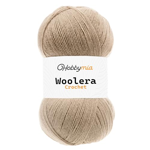 HobbyMia Woolera Häkelwolle, 100 g, superfeines Gewicht, 75 % Acryl, 25 % Wolle (Beige, 1 Knäuel) von HobbyMia