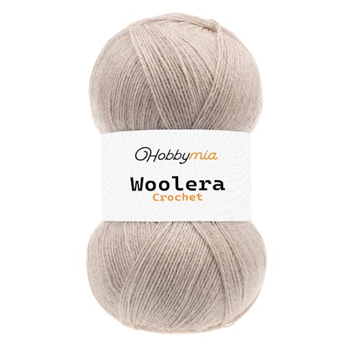 HobbyMia Woolera Häkelwolle, 100 g, superfeines Gewicht, 75 % Acryl, 25 % Wolle (Leinen, 1 Knäuel) von HobbyMia