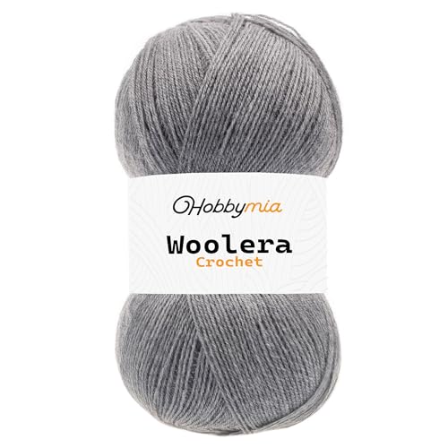HobbyMia Woolera Häkelwolle, 100 g, superfeines Gewicht, 75 % Acryl, 25 % Wolle (Silbergrau, 1 Knäuel) von HobbyMia