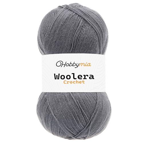 HobbyMia Woolera Häkelwolle, 100 g, superfeines Gewicht, 75 % Acryl, 25 % Wolle (Sturmgrau, 1 Knäuel) von HobbyMia