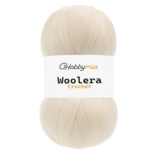 HobbyMia Woolera Häkelwolle, 100 g, superfeines Gewicht, 75 % Acryl, 25 % Wolle (cremefarben, 1 Knäuel) von HobbyMia