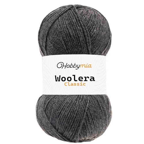 HobbyMia Woolera Klassisches Wollgarn, 100 g, (3) DK-Gewicht, 75 % Acryl, 25 % Wolle (Anthrazit, 1 Knäuel) von HobbyMia