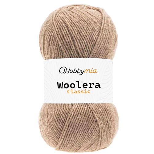 HobbyMia Woolera Klassisches Wollgarn, 100 g, (3) DK-Gewicht, 75 % Acryl, 25 % Wolle (Beige, 1 Knäuel) von HobbyMia