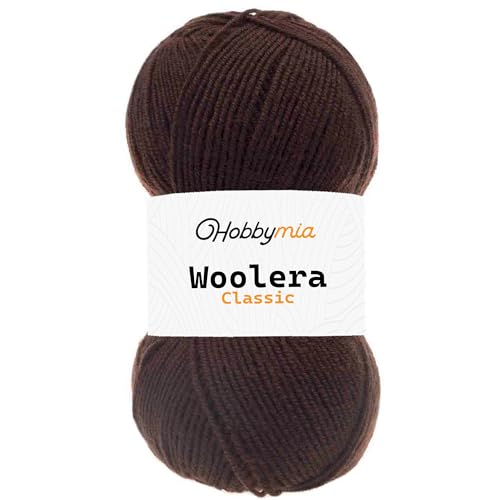 HobbyMia Woolera Klassisches Wollgarn, 100 g, (3) DK-Gewicht, 75 % Acryl, 25 % Wolle (Braun, 1 Knäuel) von HobbyMia