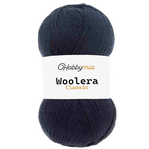HobbyMia Woolera Klassisches Wollgarn, 100 g, (3) DK-Gewicht, 75 % Acryl, 25 % Wolle (Marineblau, 1 Knäuel) von HobbyMia