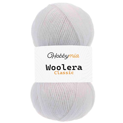 HobbyMia Woolera Klassisches Wollgarn, 100 g, (3) DK-Gewicht, 75 % Acryl, 25 % Wolle (Weiß, 1 Knäuel) von HobbyMia