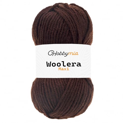 HobbyMia Woolera Maxi-Wollgarn, 100 g, (5) sperriges Gewicht, 75 % Acryl, 25 % Wolle (Braun, 1 Knäuel) von HobbyMia