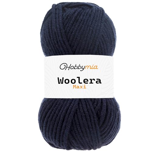 HobbyMia Woolera Maxi-Wollgarn, 100 g, (5) sperriges Gewicht, 75 % Acryl, 25 % Wolle (Marineblau, 1 Knäuel) von HobbyMia