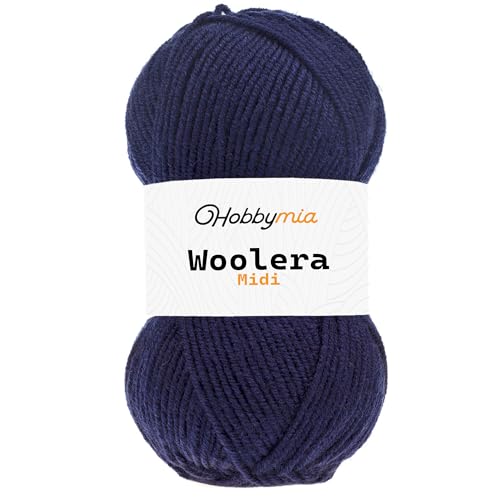 HobbyMia Woolera Midi-Wollgarn, 100 g, Kammgewicht, 75 % Acryl, 25 % Wolle, Marineblau, 1 Knäuel HobbyMia Woolera Midi-Wollgarn, 100 g, Kammgewicht, 75 % Acryl, 25 % Wolle, Marineblau, 1 Knäuel von HobbyMia