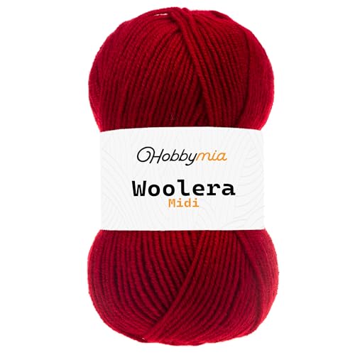 HobbyMia Woolera Midi-Wollgarn, 100 g, Kammgewicht, 75 % Acryl, 25 % Wolle, Rot, 1 Knäuel HobbyMia Woolera Midi-Wollgarn, 100 g, Kammgewicht, 75 % Acryl, 25 % Wolle, Rot, 1 Knäuel von HobbyMia