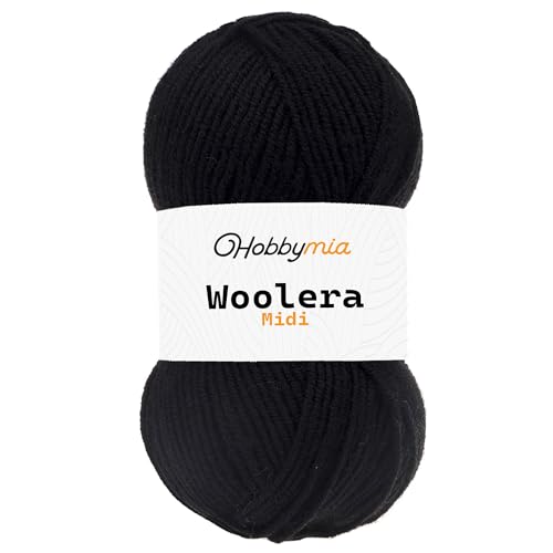 HobbyMia Woolera Midi-Wollgarn, 100 g, Kammgewicht, 75 % Acryl, 25 % Wolle, Schwarz, 1 Knäuel HobbyMia Woolera Midi-Wollgarn, 100 g, Kammgewicht, 75 % Acryl, 25 % Wolle, Schwarz, 1 Knäuel von HobbyMia