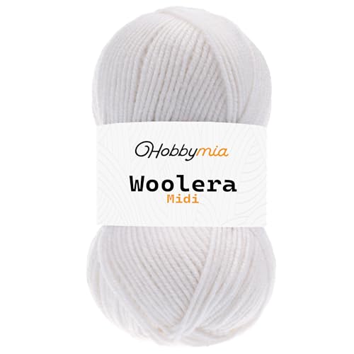 HobbyMia Woolera Midi-Wollgarn, 100 g, Kammgewicht, 75 % Acryl, 25 % Wolle, Weiß, 1 Knäuel HobbyMia Woolera Midi-Wollgarn, 100 g, Kammgewicht, 75 % Acryl, 25 % Wolle, Weiß, 1 Knäuel von HobbyMia