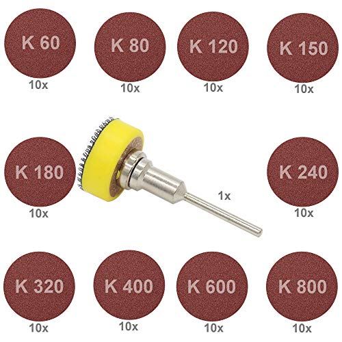 Schleifteller Schleifpapier 25mm kompatibel mit Dremel, Proxxon und anderen K 60 80 120 150 180 240 320 400 500 600 800 900 (Set: 1x Schleifteller + 100x Schleifpapier) von HobbyPower24