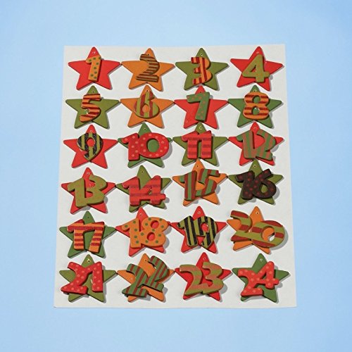 Adventskalenderzahlen 1-24 Sterne rot-grün-orange aus Holz Creapop 3270100 von Hobbyfun