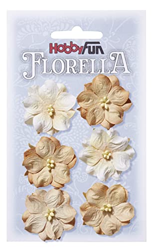 Florella-Blüten aus Maulbeer-Papier 3,5 cm, beige, Btl. à 6 St. Hobbyfun von Hobbyfun