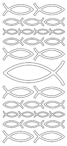 Konturensticker "Fische" Christenfisch, silber zur Kommunion und für Einladungskarten, Bogen 10x23 cm *Abziehsticker* *Klebesticker* von Hobbyfun