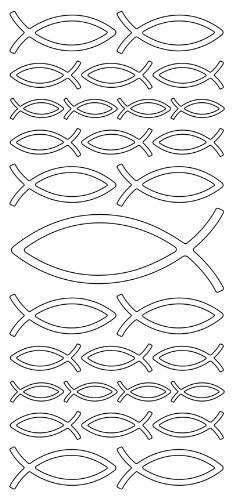 Konturensticker "Fische" Christenfisch, silber zur Kommunion und für Einladungskarten, Bogen 10x23 cm *Abziehsticker* *Klebesticker* von Hobbyfun