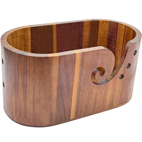 Große Garnschale aus Holz, oval, zum Häkeln, Akazien-Häkelgarnhalter, Wirbel-Design, Garnaufbewahrung, Häkelschale, Organizer, Geschenke für Stricker und Häkeler, 30 x 15 x 15 cm Große Garnschale aus Holz, oval, zum Häkeln, Akazien-Häkelgarnhalter, Wirbel-Design, Garnaufbewahrung, Häkelschale, Organizer, Geschenke für Stricker und Häkeler, 30 x 15 x 15 cm von Hobekoee