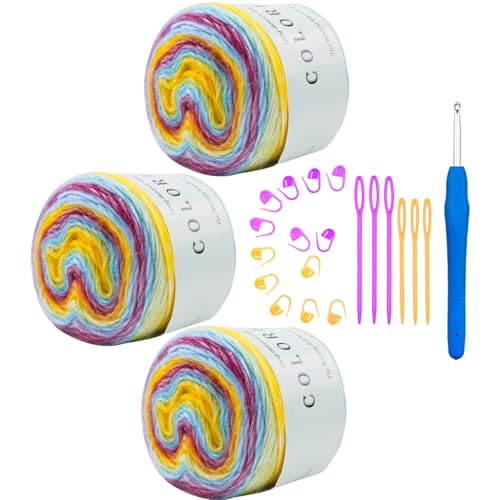 Hobekoee Kuchengarn zum Häkeln, buntes Häkelgarn, 3 x 100 g, 60 % Baumwolle, 30 % Acryl, 10 % Wolle, weiches, flauschiges Farbverlauf, Ombré-Baumwollgarn zum Häkeln von Pullovern, Decken, Handschuhen Hobekoee Kuchengarn zum Häkeln, buntes Häkelgarn, 3 x 100 g, 60 % Baumwolle, 30 % Acryl, 10 % Wolle, weiches, flauschiges Farbverlauf, Ombré-Baumwollgarn zum Häkeln von Pullovern, Decken, Handschuhen von Hobekoee