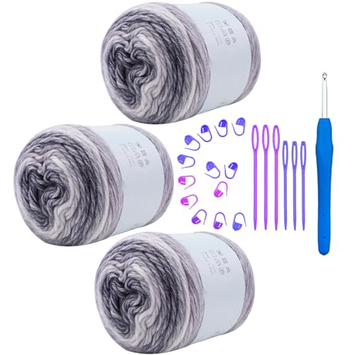 Hobekoee Kuchengarn zum Häkeln, buntes Häkelgarn, 3 x 100 g, 60 % Baumwolle, 30 % Acryl, 10 % Wolle, weiches, flauschiges Farbverlauf, Ombré-Baumwollgarn zum Häkeln von Pullovern, Decken, Handschuhen Hobekoee Kuchengarn zum Häkeln, buntes Häkelgarn, 3 x 100 g, 60 % Baumwolle, 30 % Acryl, 10 % Wolle, weiches, flauschiges Farbverlauf, Ombré-Baumwollgarn zum Häkeln von Pullovern, Decken, Handschuhen von Hobekoee