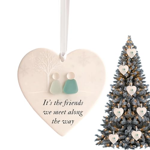 Hobngmuc Meerglas Kunst | Herzförmiges Freundschaftsherz Ornament | Meerglas Anhänger Für Frauen Tochter Beste Freundin Mitbewohnerin Hochzeit Geburtstag Weihnachten Muttertag von Hobngmuc