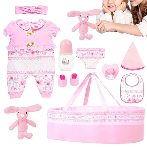 Hobngmuc Reborn Baby Puppen Zubehör Set | Mädchen Reborn Puppe Flasche Schnuller Kleidung Set,Für 45 cm Puppe, Realistisches Spielbettchen für Kinderzimmer Haus Kindergarten Geburtstag Kindertag von Hobngmuc