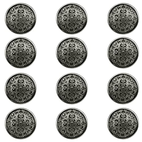 Hocadrv 12 Stücke Knöpfe Metall Vintage Antike Metall Blazer Knöpfe Rund Antiksilber Knöpfe Metallknöpfe Ösenknöpfe Metallknöpfe für Mantel, Uniform, Hemd, Anzug und Jacke (Schwarz, 20mm) von Hocadrv