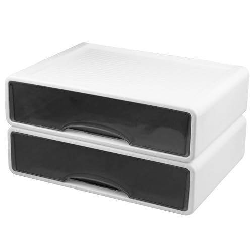 Hocadrv 2 Stück Schubladenbox Weiß Schubladenbox Kunststoff Stapelbare Schubladen Transparente Schubladen Schubladencontainer Organizer für Büro Zuhause Schlafzimmer Bäder(34x25x9CM) von Hocadrv